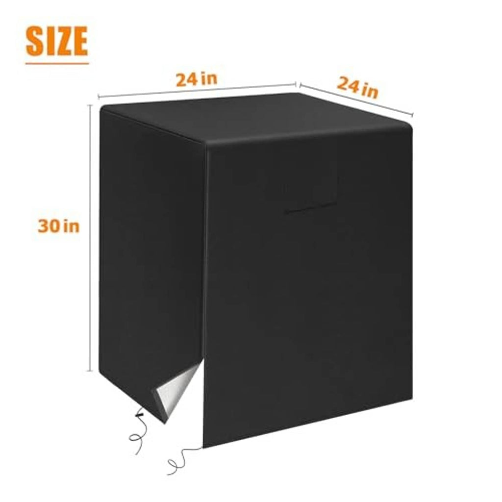 Black outdoor AC unit cover, 24 in square footprint and 30 in height