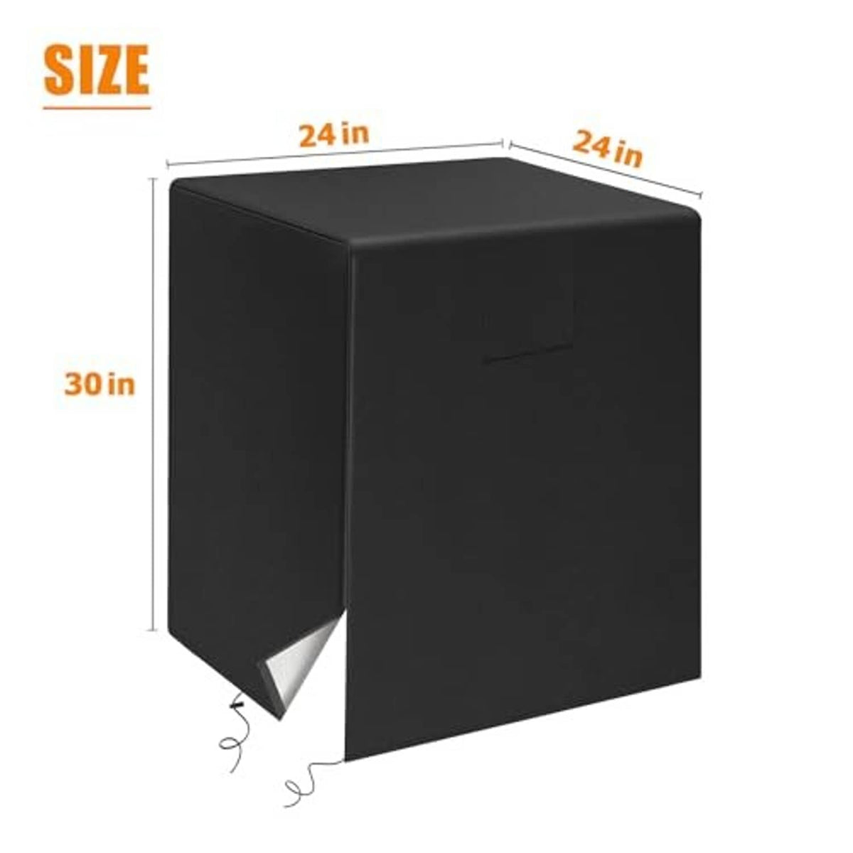 Black outdoor AC unit cover, 24 in square footprint and 30 in height