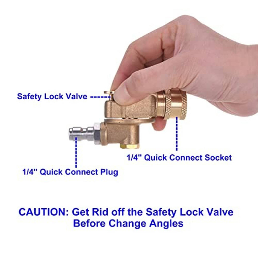 Brass pressure washer coupler held by hand with 1/4 in quick-connect plug