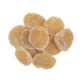 Crystallized ginger slices, golden candied pieces dusted with sugar