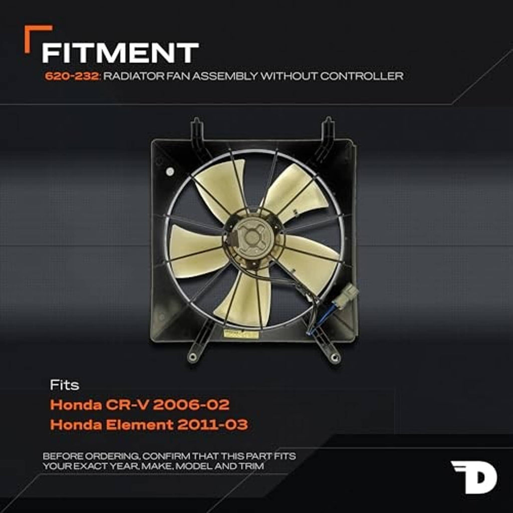 Radiator fan assembly with black shroud and beige fan blades, blue wire