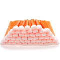 Orange foam cleaning swabs with white rectangular foam tips, arranged in a batch.