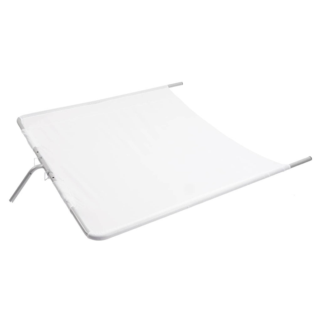White boat sun shade with rounded-edge mesh and silver support legs