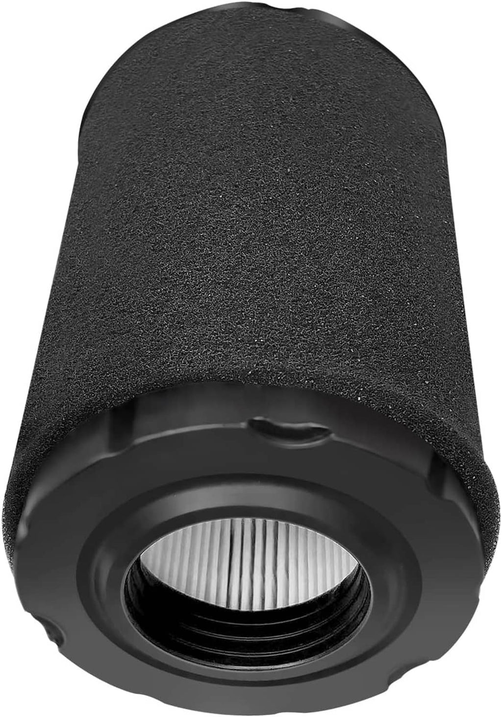 Foam air filter pre-cleaner with center inlet ring, black exterior