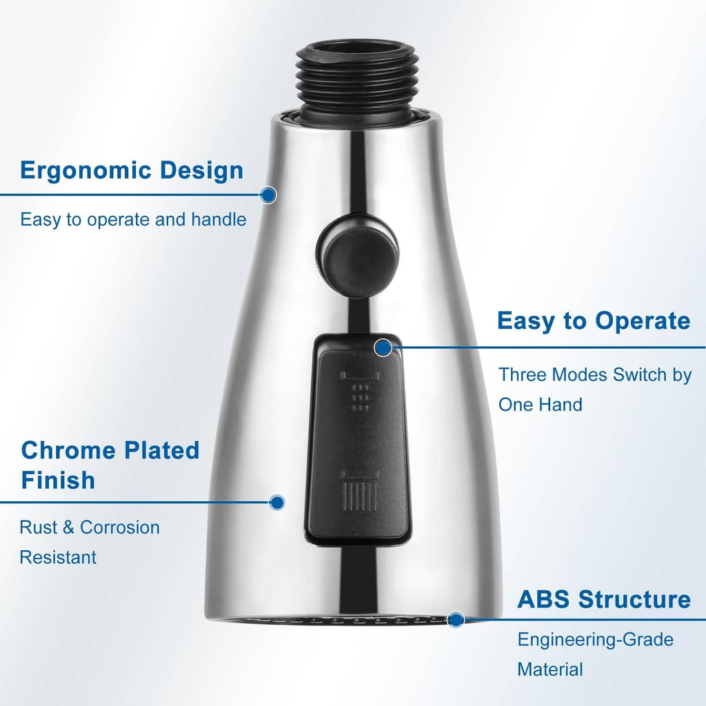 Chrome faucet head replacement with black mode switch and ABS engineering-grade body