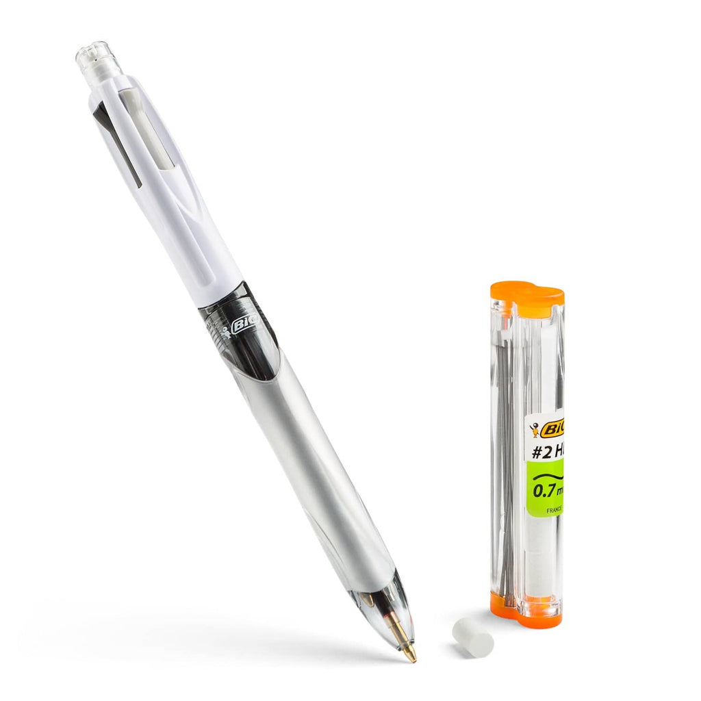 Silver ballpoint pen with clear barrel plus mechanical pencil refill cartridge