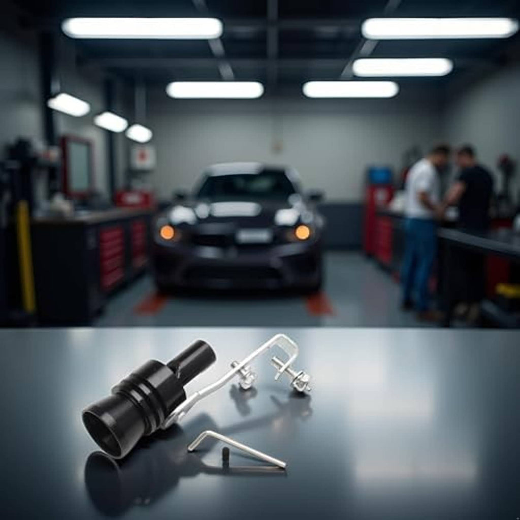 Turbo whistle muffler pipe kit: black outlet, silver clamps, and L-shaped hex wrench
