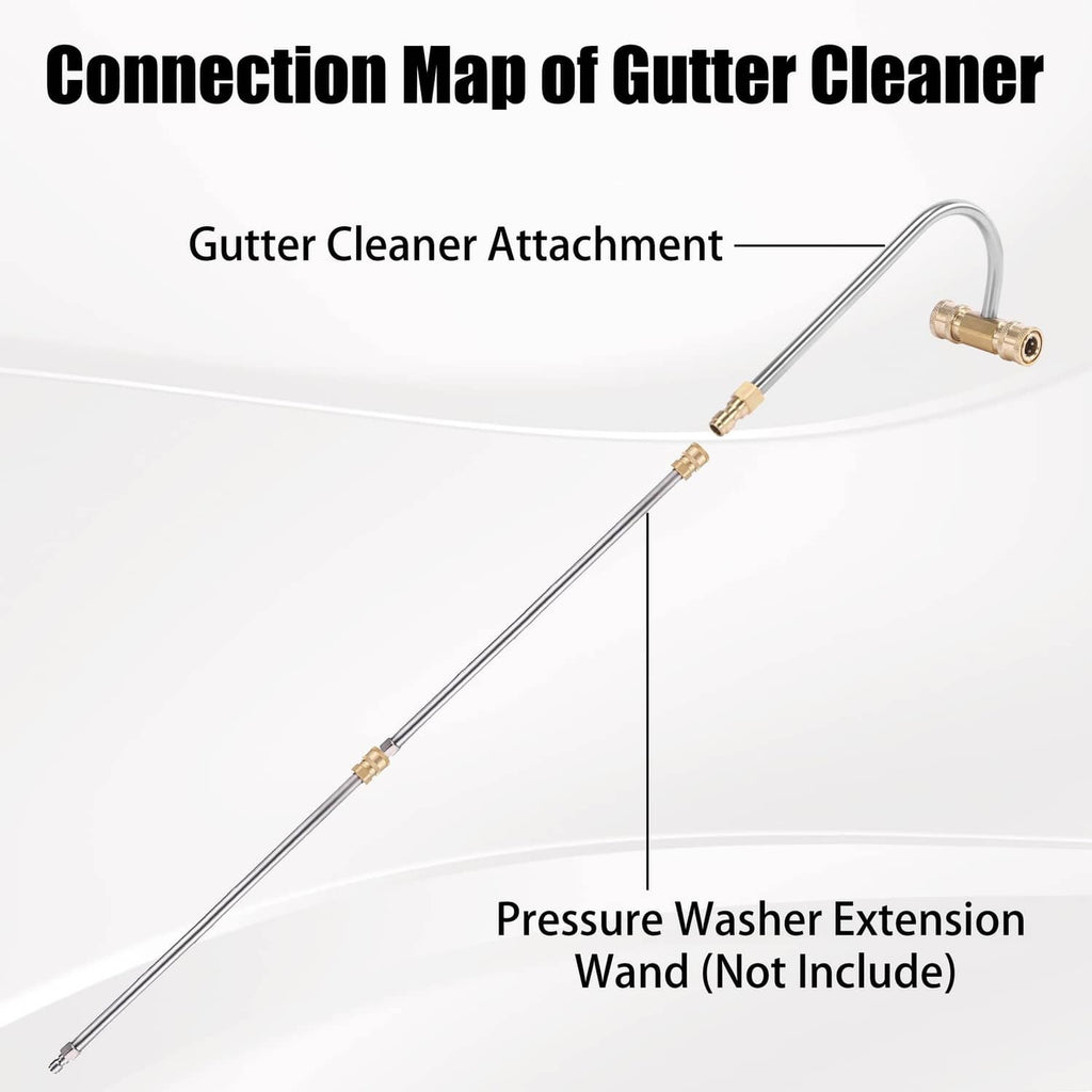 Gutter cleaner attachment with curved metal wand and brass connection fitting