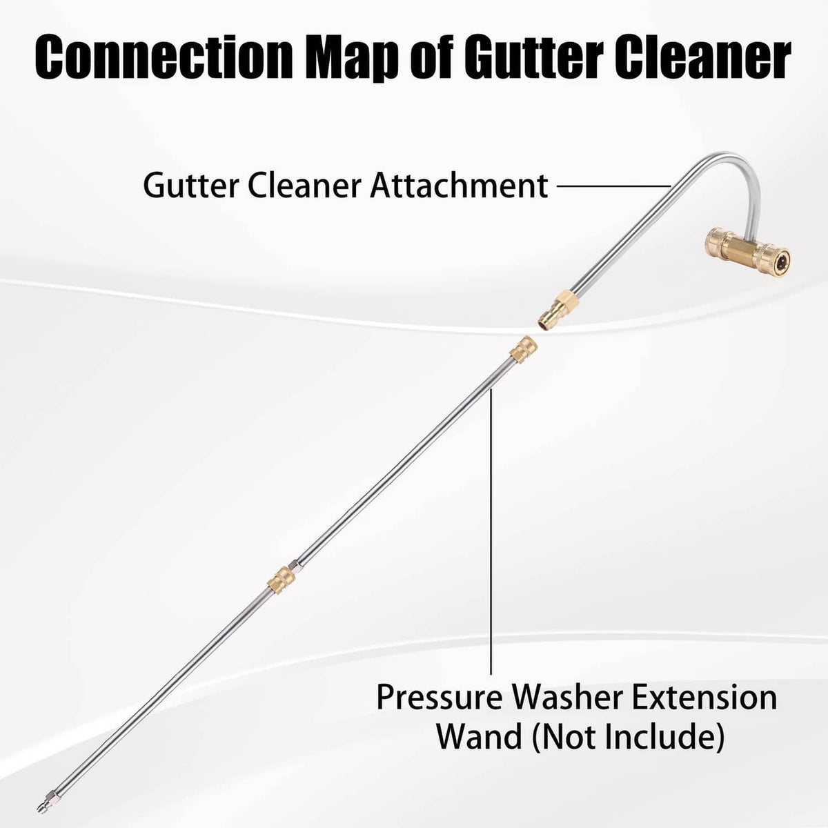 Gutter cleaner attachment with curved metal wand and brass connection fitting
