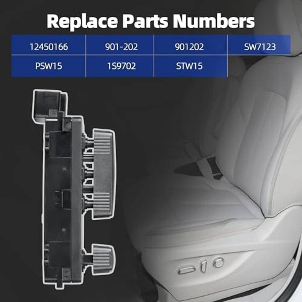 Black power seat switch replacement module with side connectors for seat control