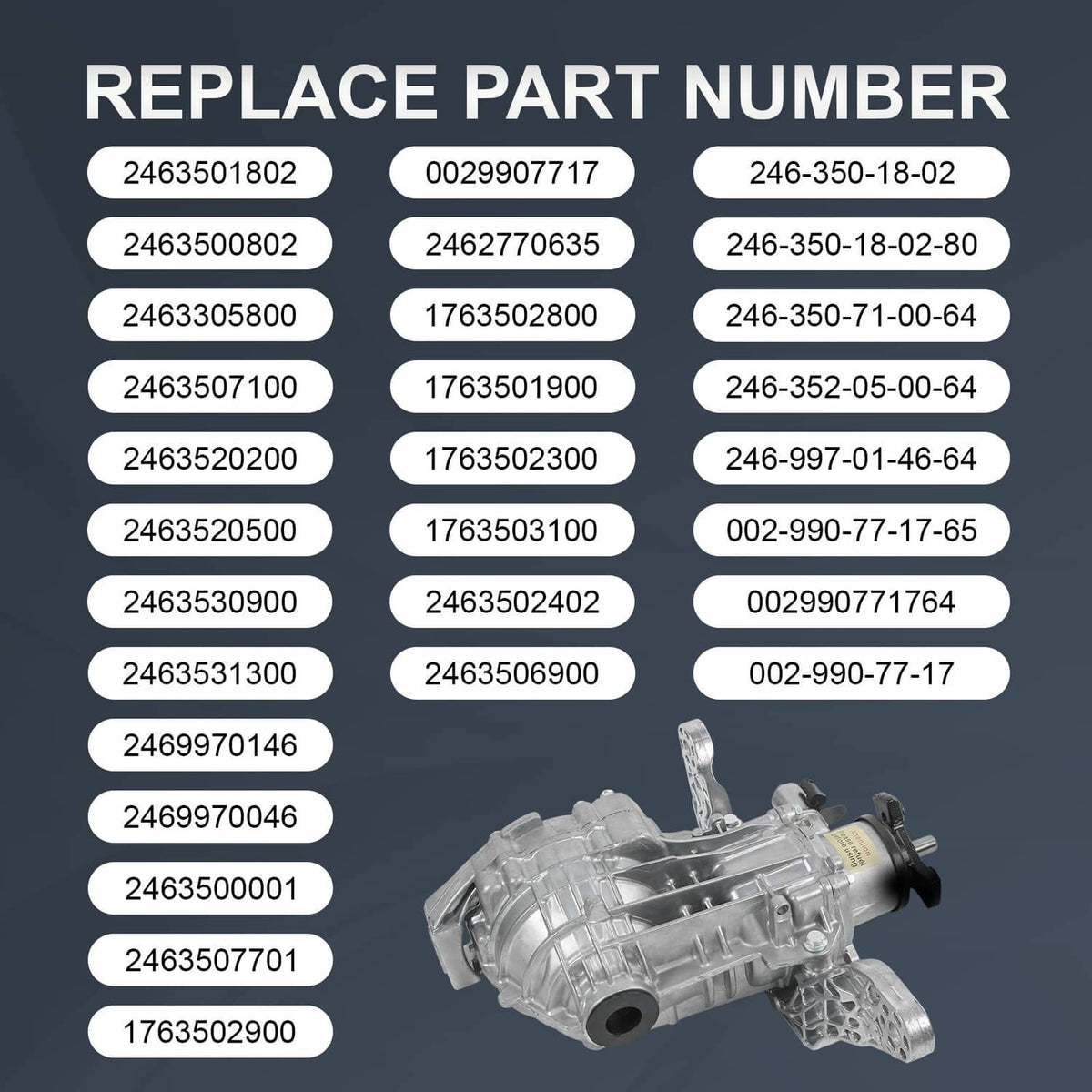 Rear axle differential assembly with multiple identification labels, silver metal housing