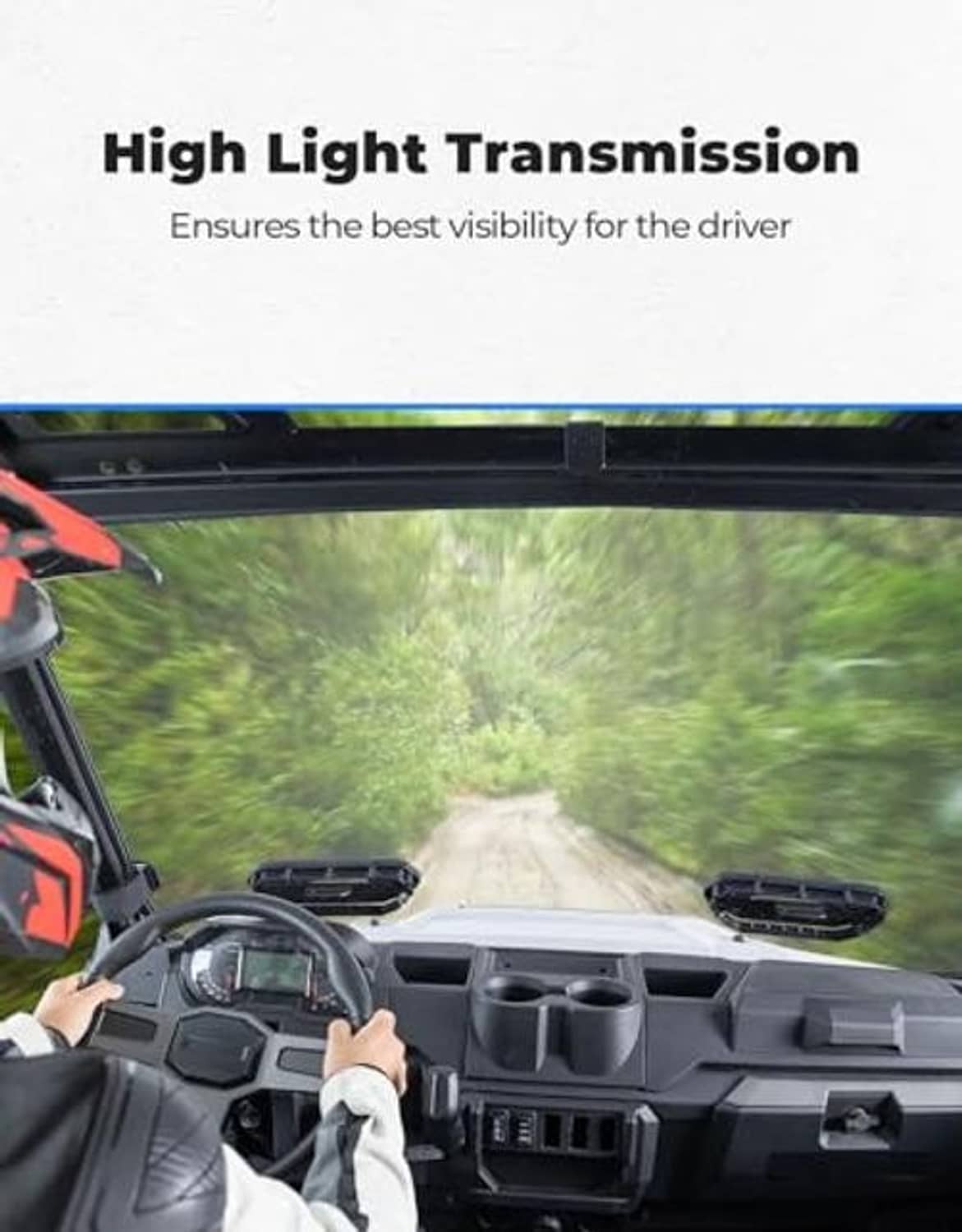 Clear vented UTV windshield for high light transmission and driver visibility