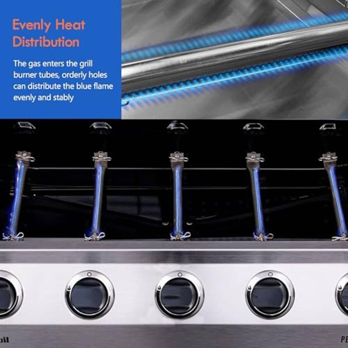 Burner tube array with evenly spaced ports for consistent flame distribution