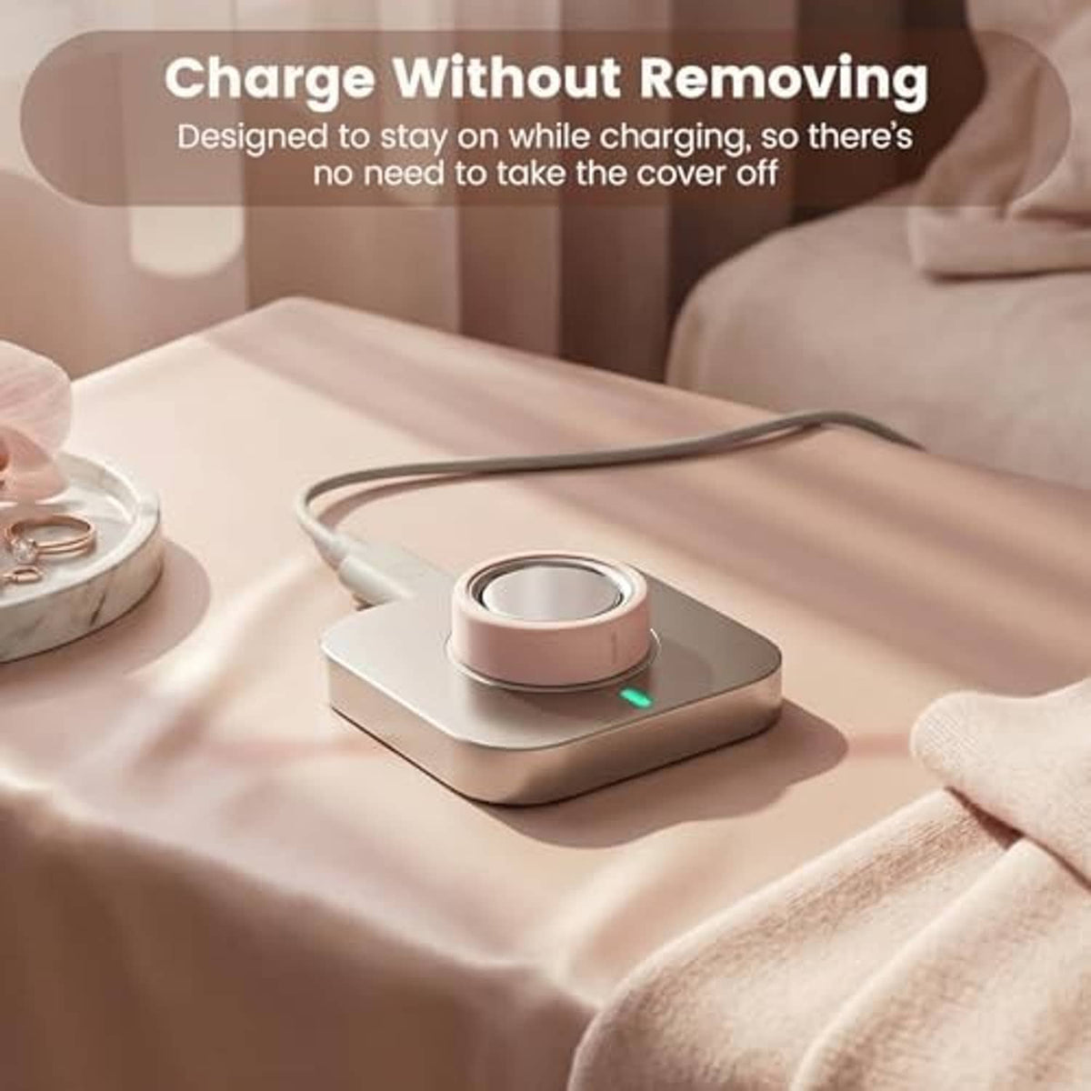 Silicone ring cover on charging base while device stays covered during charging