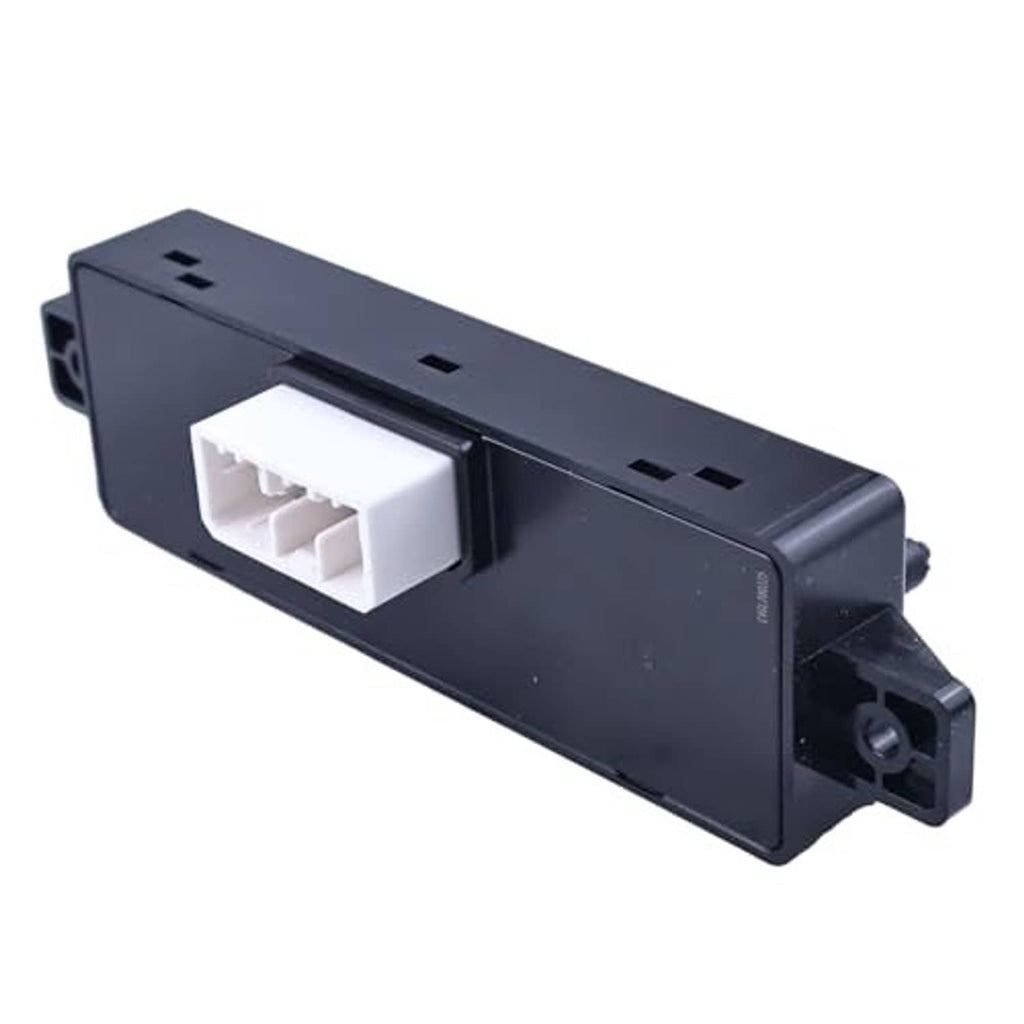 Seat switch control module with dark housing and white multi-pin connector, side view