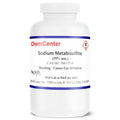 Sodium metabisulfite granular powder bottle, white plastic container with ChemCenter label.