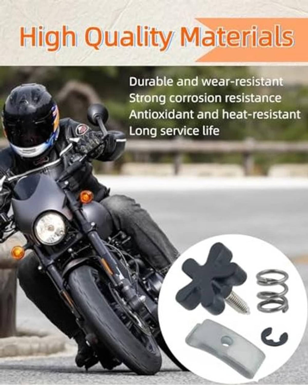 Throttle tension adjustment components: black thumb screw, coiled spring, gray mounting plate