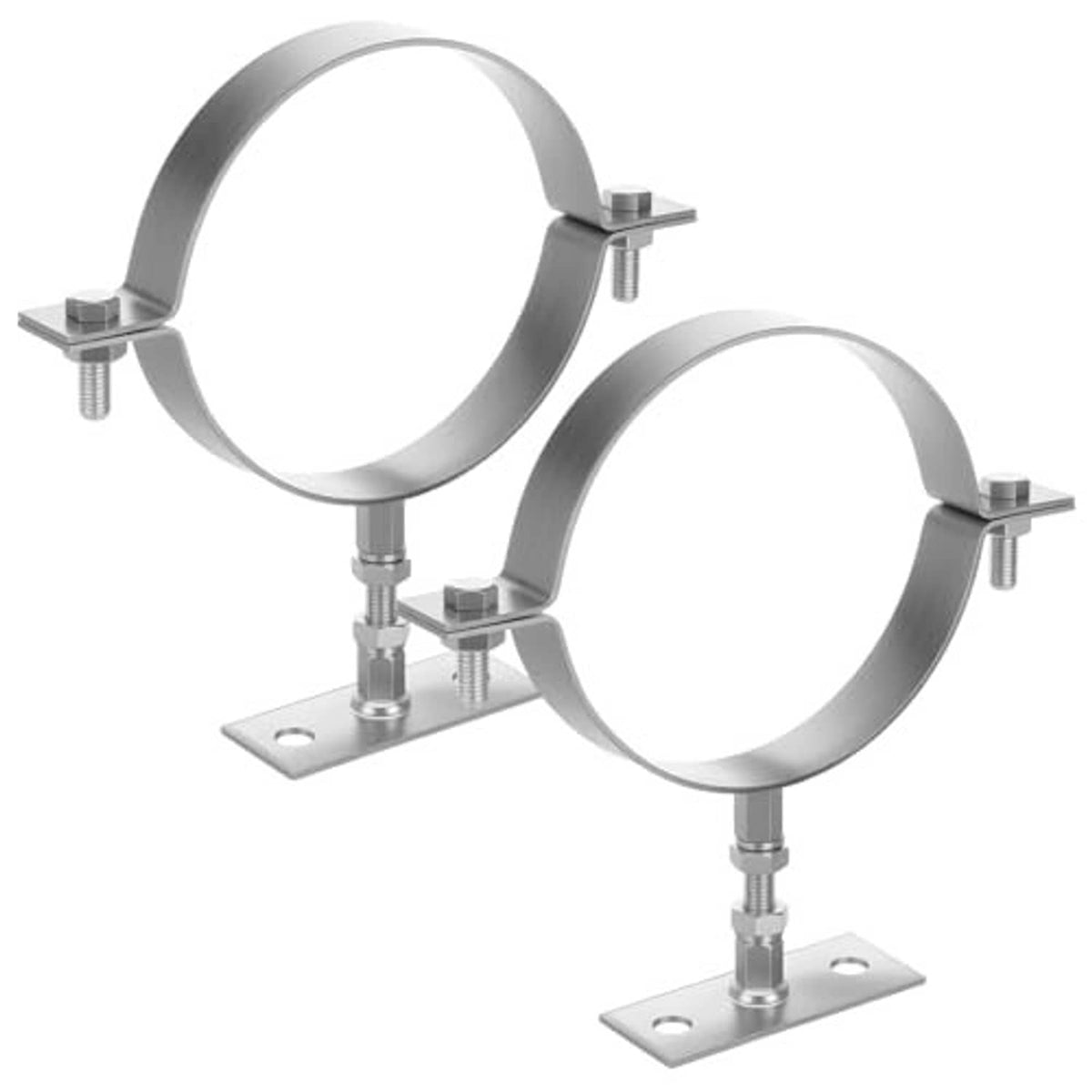 Galvanized steel adjustable pipe split-ring brackets with base plates, 2-piece set