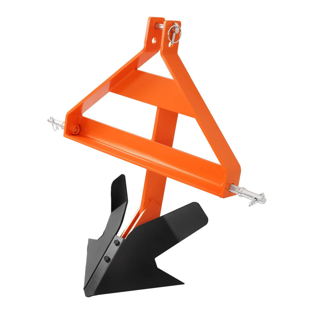 Orange steel middle buster quick hitch with black ground blade and crossbar