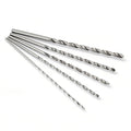Long shank spiral twist drill bit set, five silver bits with pointed tips
