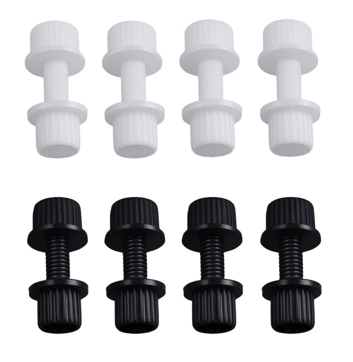 Nylon license plate screws with caps, 4 white and 4 black fasteners