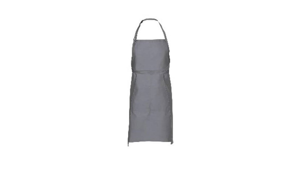 Gray butcher apron, single piece with neck loop and adjustable waist ties