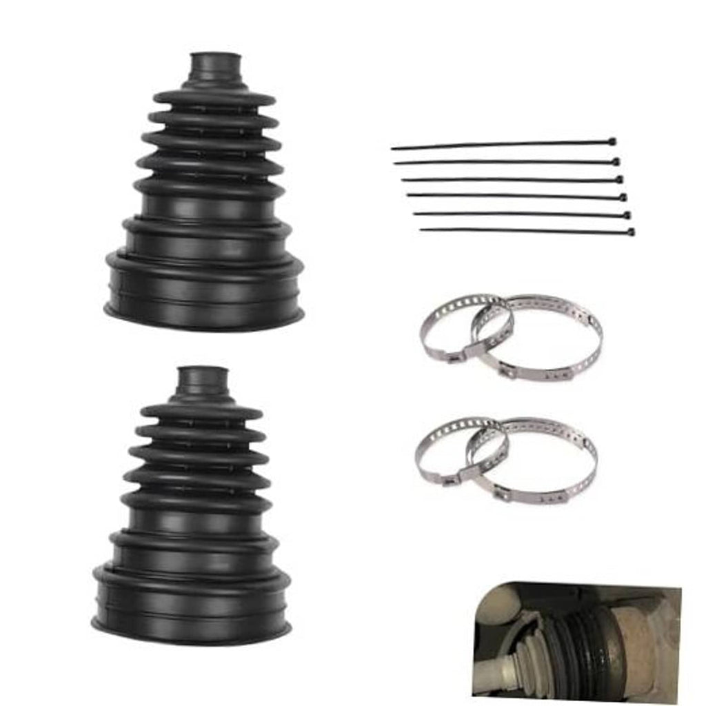 Pair of black CV axle boots with stainless steel ties and included cable ties