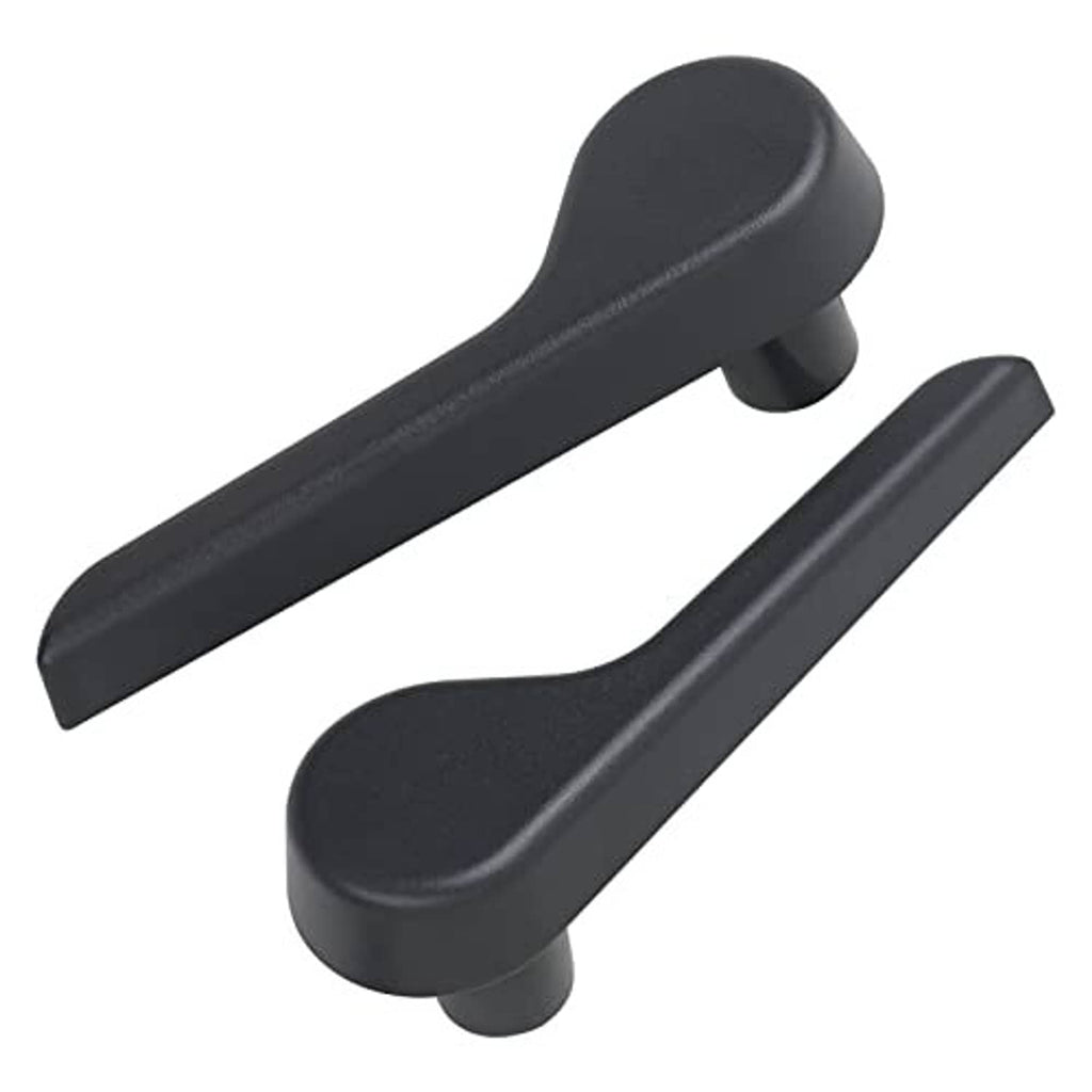 Set of two black seat recliner handle levers with rounded ends and matte finish.