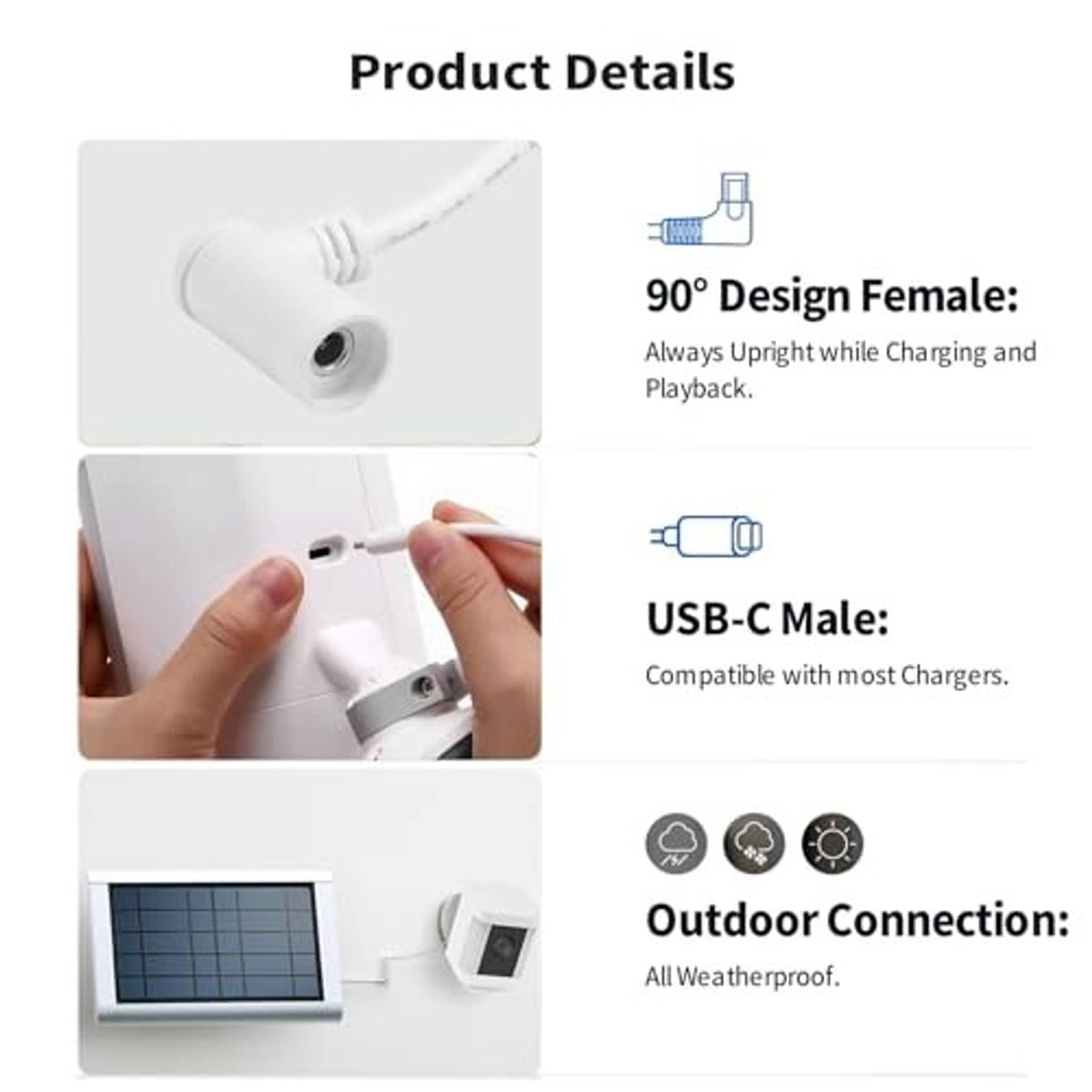 White 90° DC barrel female to USB-C male adapter connectors (2-pack)
