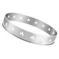 Stainless steel fire pit stand ring with flame cutout pattern, oval 27-inch fit