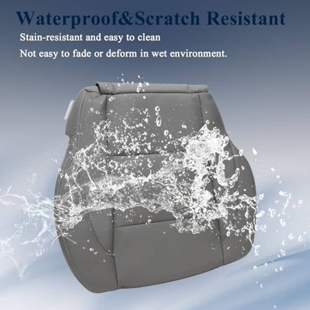Gray seat bottom cover with stitched panels and water-splash graphic