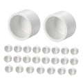 White PVC external end cap fitting, 1 in socket, smooth round opening