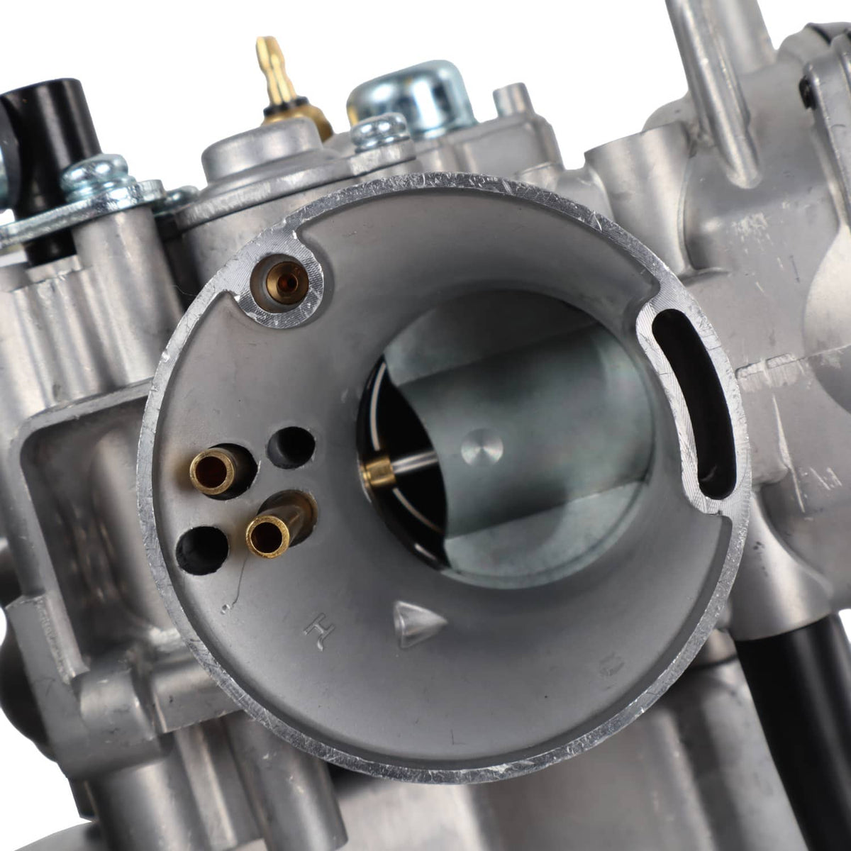 Carburetor air intake housing with circular opening and brass inlet fittings