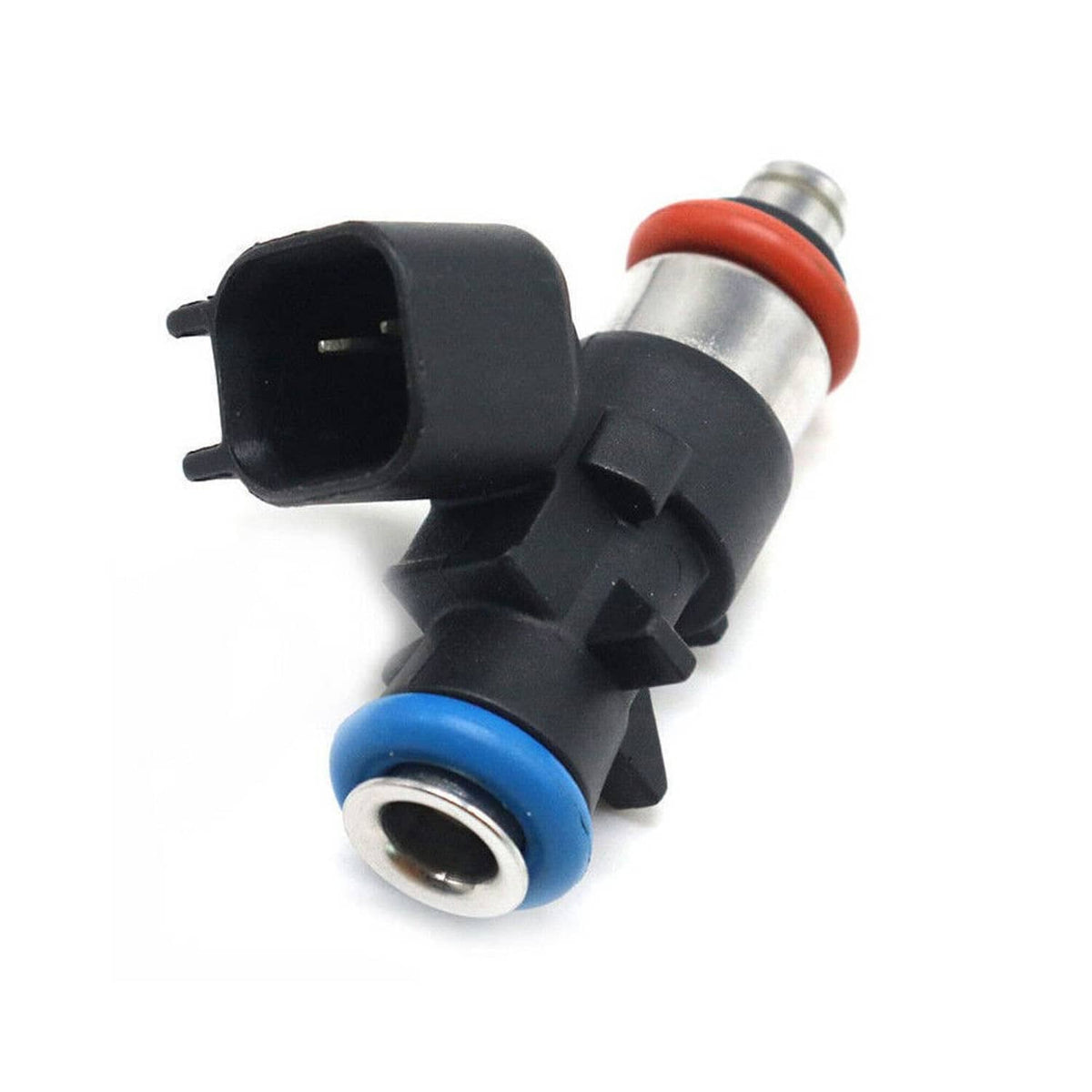 Single fuel injector with black plug, red seal, and blue o-ring