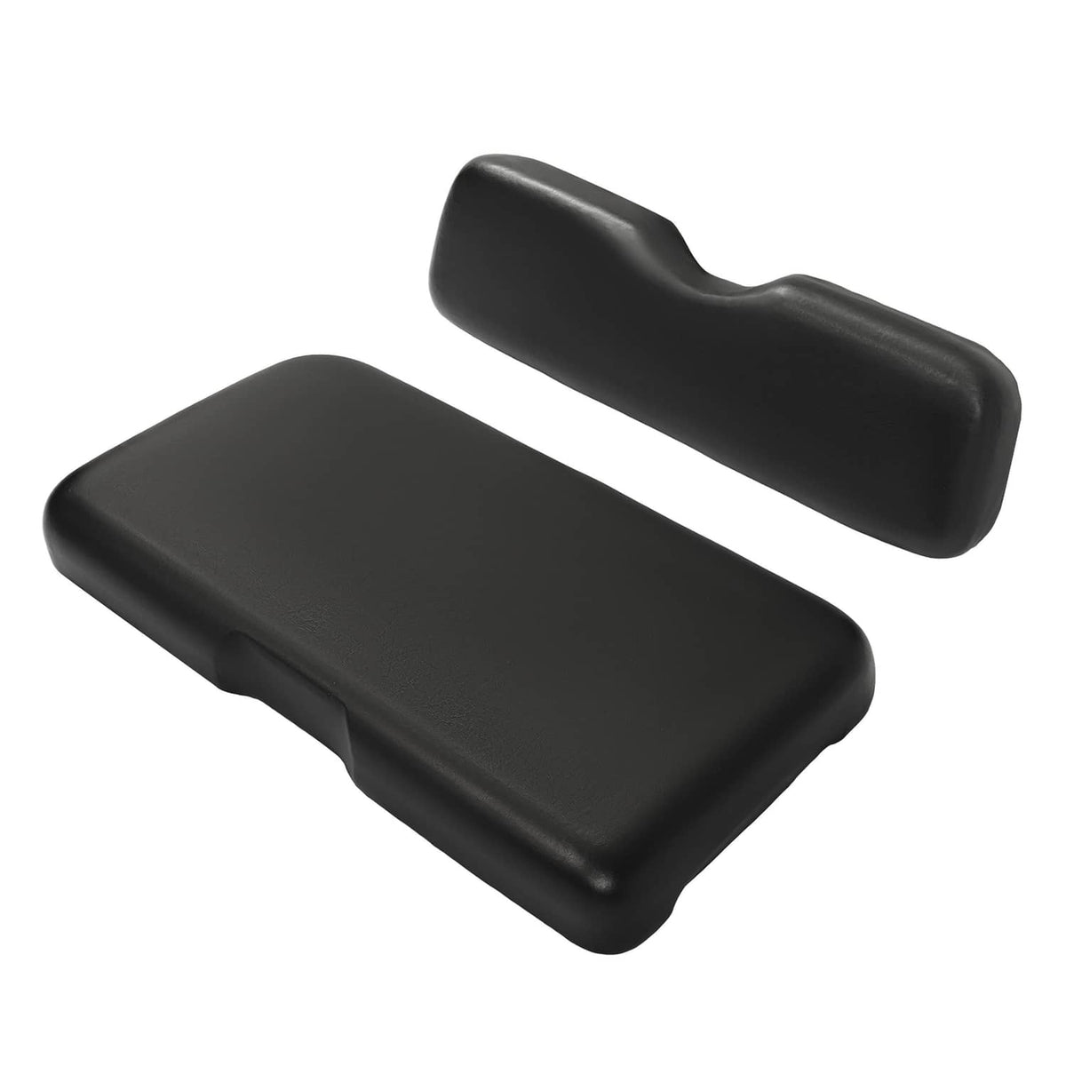Black seat bottom and backrest cushions with rounded edges