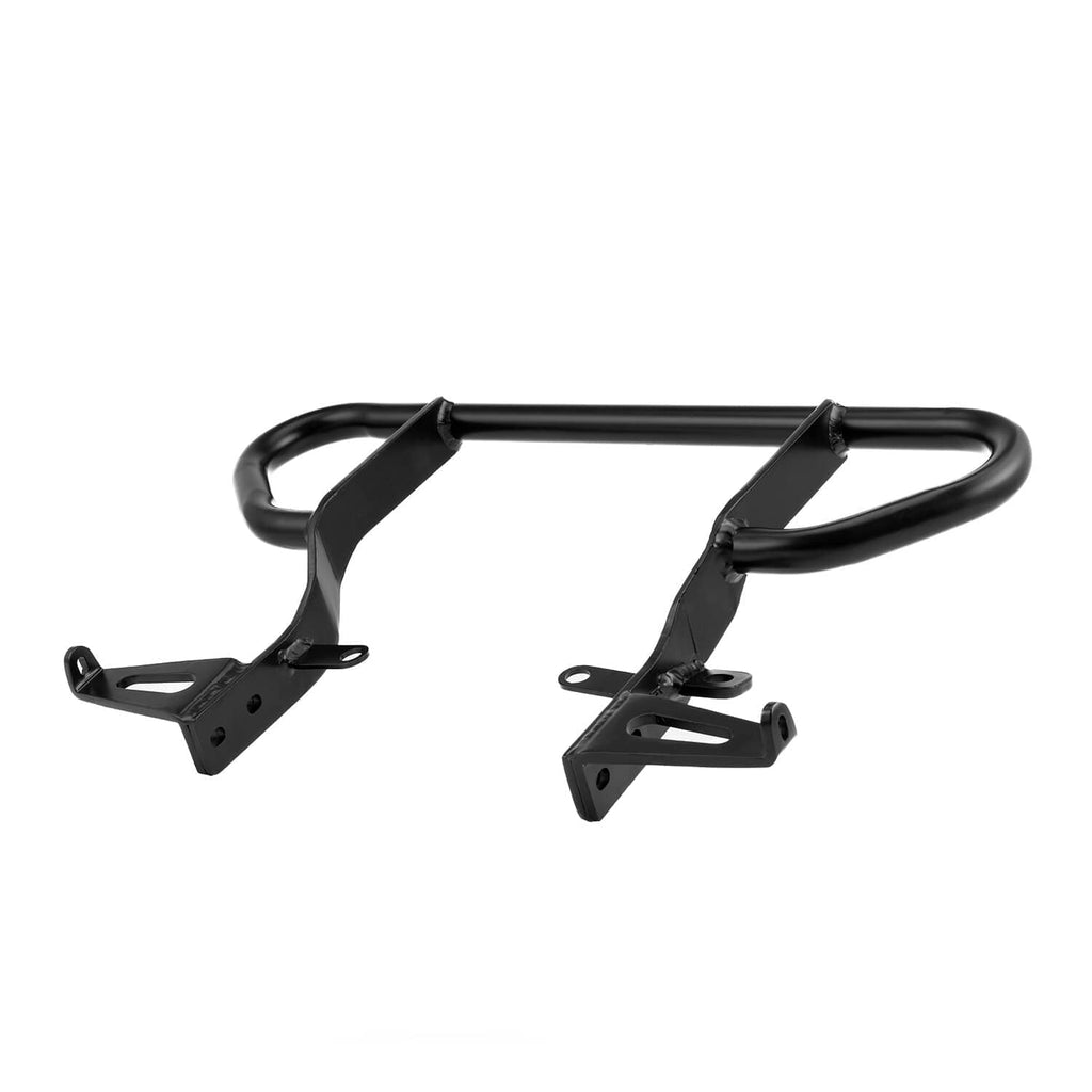 Black rear bumper rack with grab bar and bracket mounts for ATV