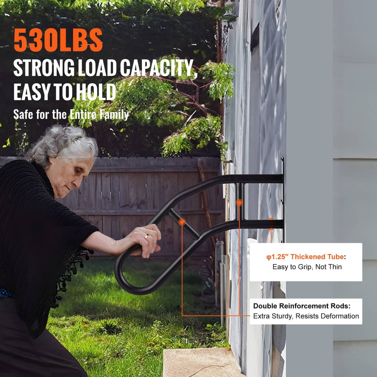 Wall-mounted handrail with curved grip and thickened tube design for easy hold