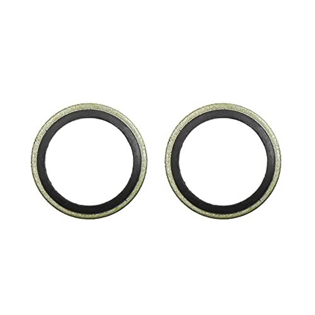 Two oil drain plug crush washers, metal rings with black inner gasket