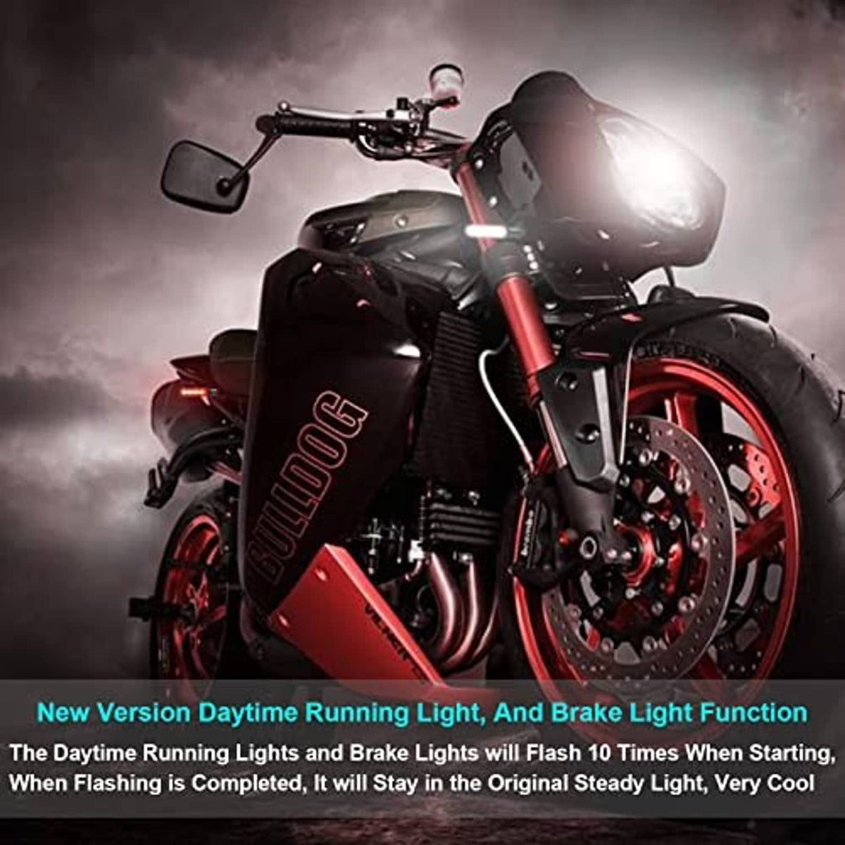4-piece motorcycle LED turn signal indicators with black CNC lamp housings
