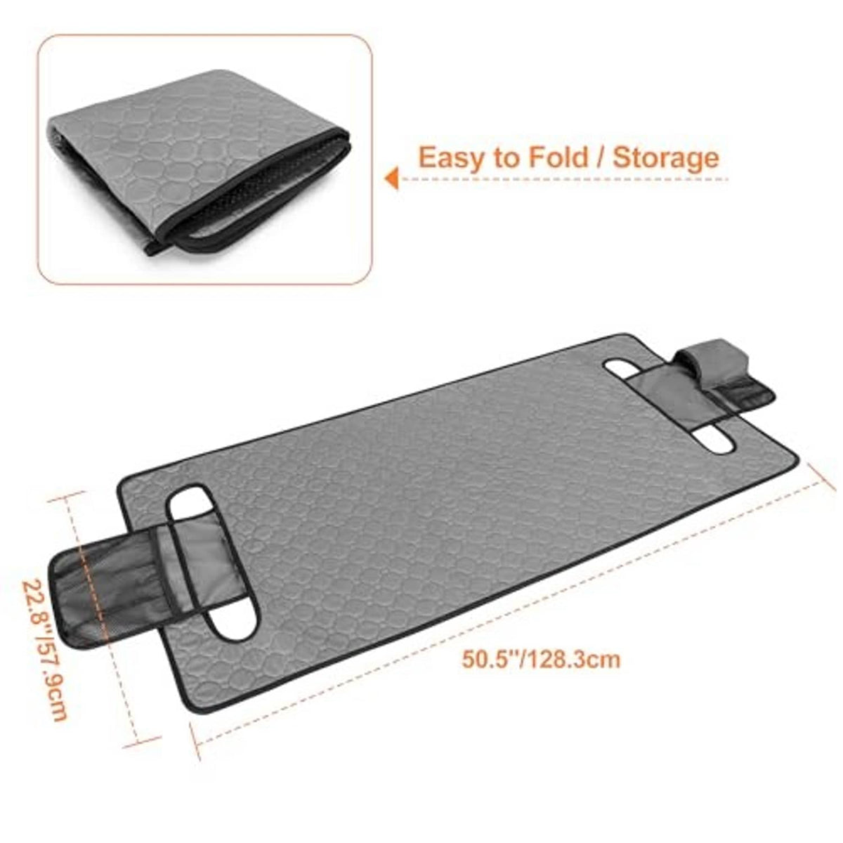 Folded grey golf cart seat towel blanket with front and back strap openings