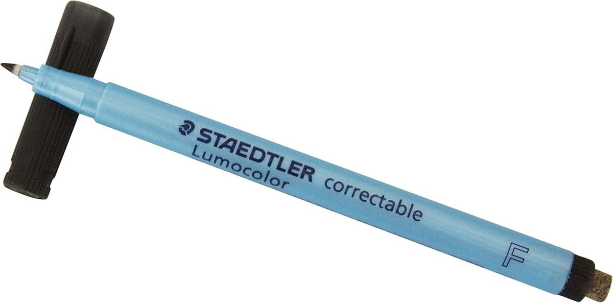 Single light-blue correction pen, fine point with black nib and cap