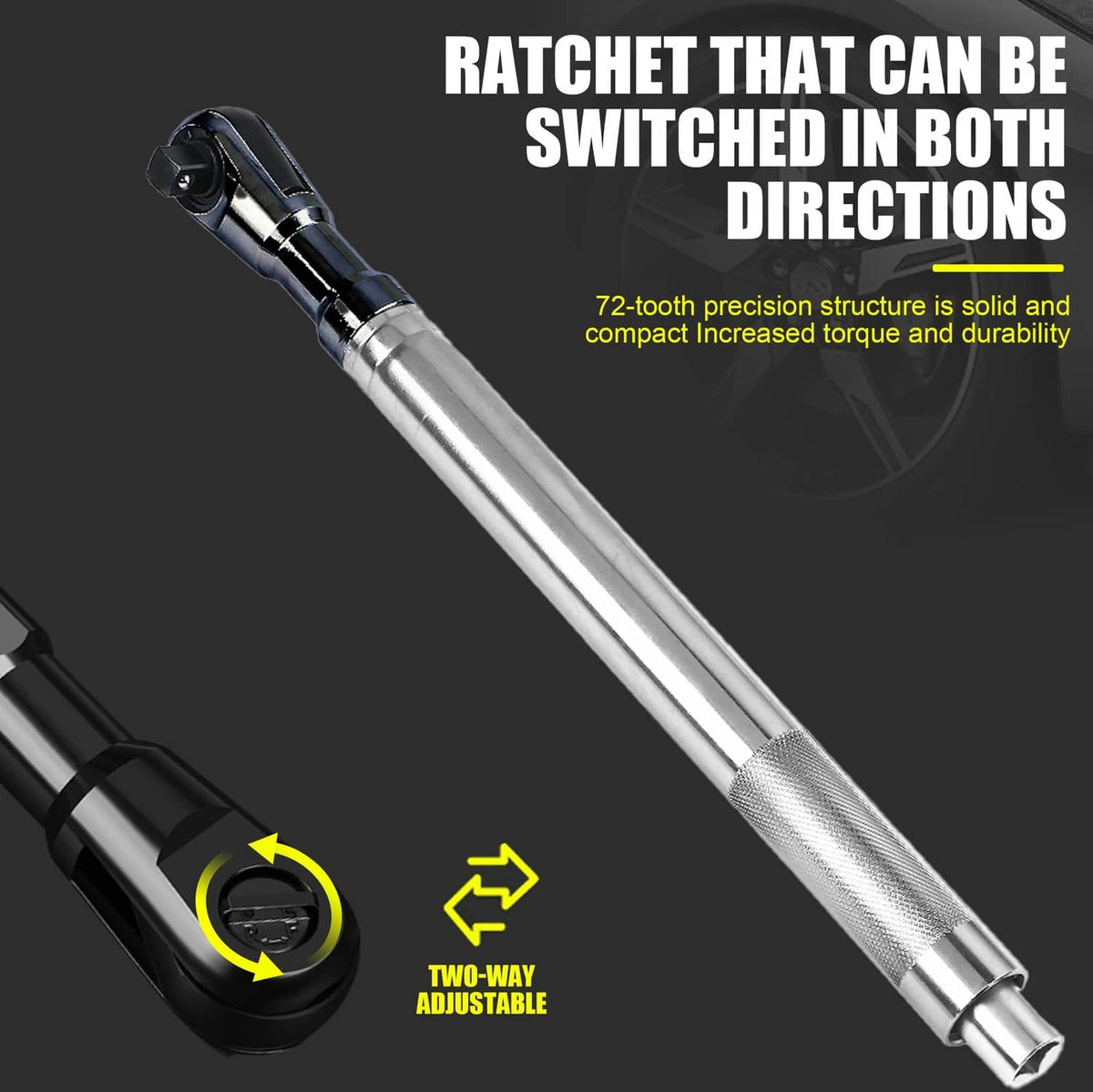 Silver impact extension wrench with black ratchet head and two-way switch end