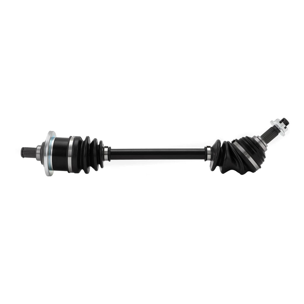 Front CV joint axle assembly with black rubber boots and metal splined ends