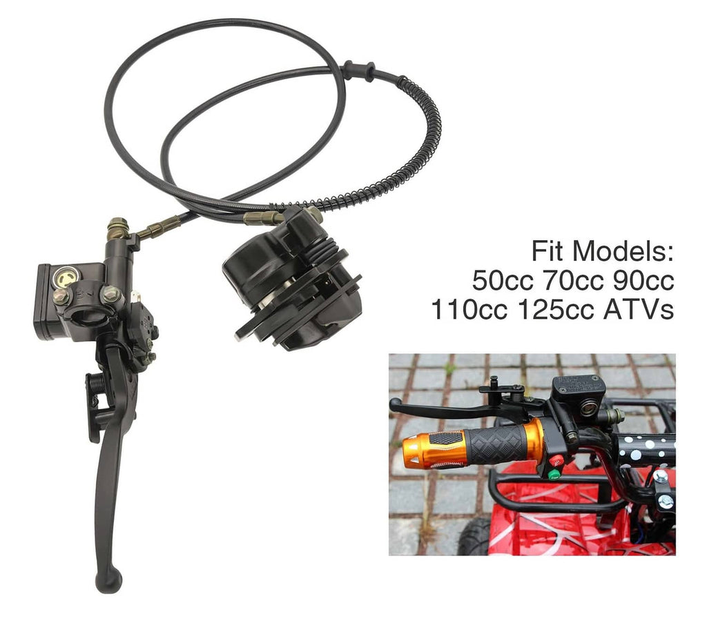 Hydraulic brake master caliper and pump unit with lever and braided hose lines