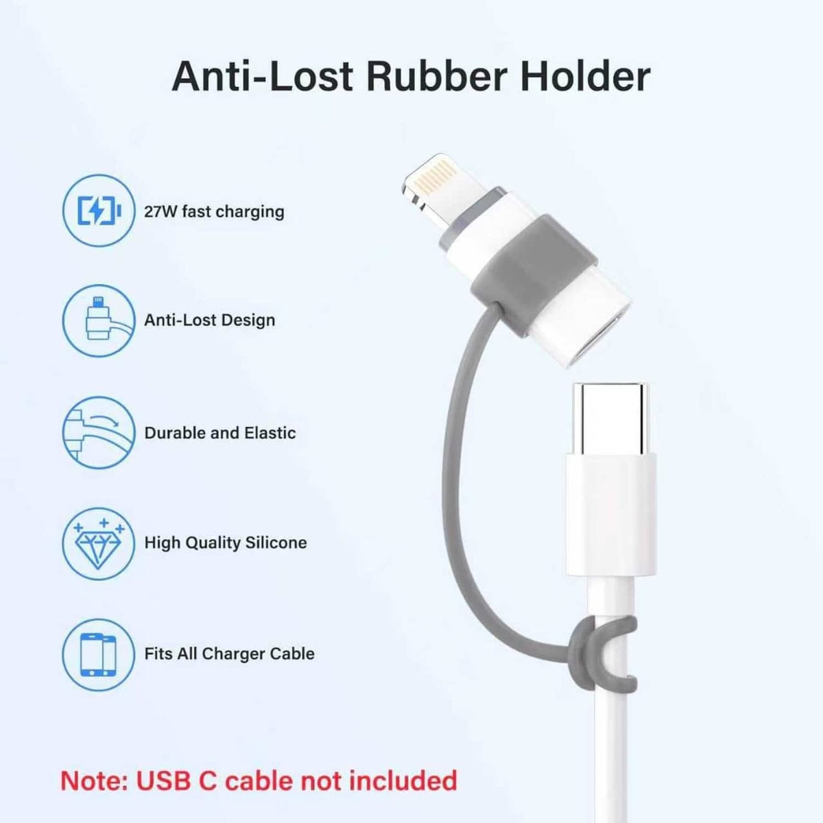 White USB-C to Lightning adapter with anti-lost silicone holder and tether loop