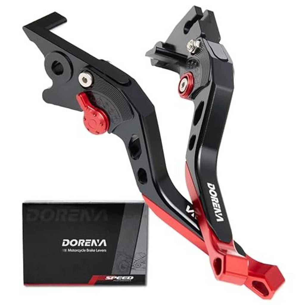 Motorcycle brake and clutch levers set with black arms, red pivot accents, and mounting bolts