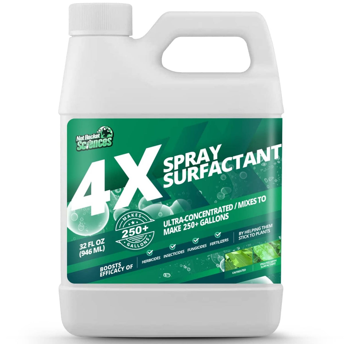 4X spray surfactant concentrate bottle, 32 fl oz, white bottle with green label