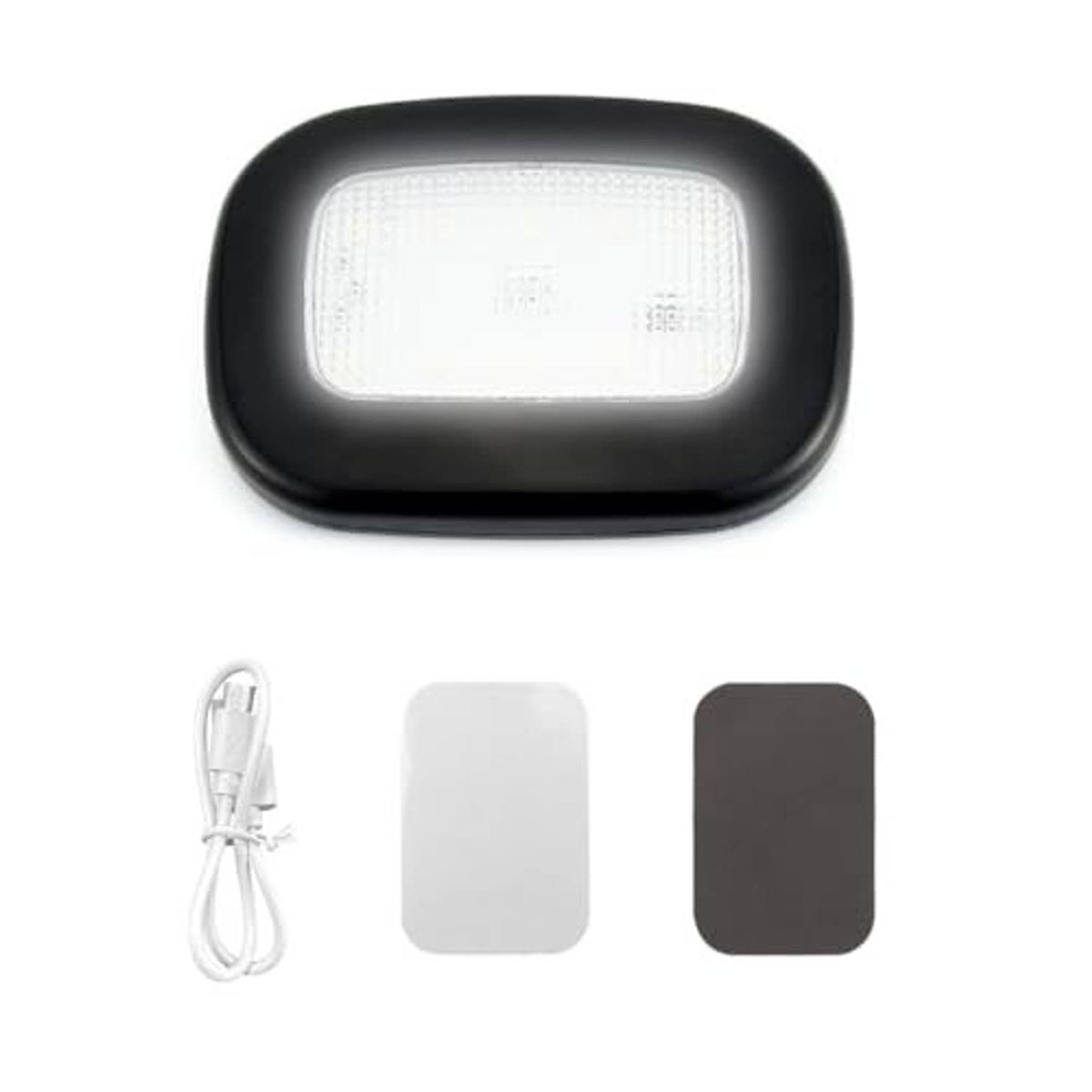 Black magnetic dome LED car reading light with USB cable and light/dark adhesive pads