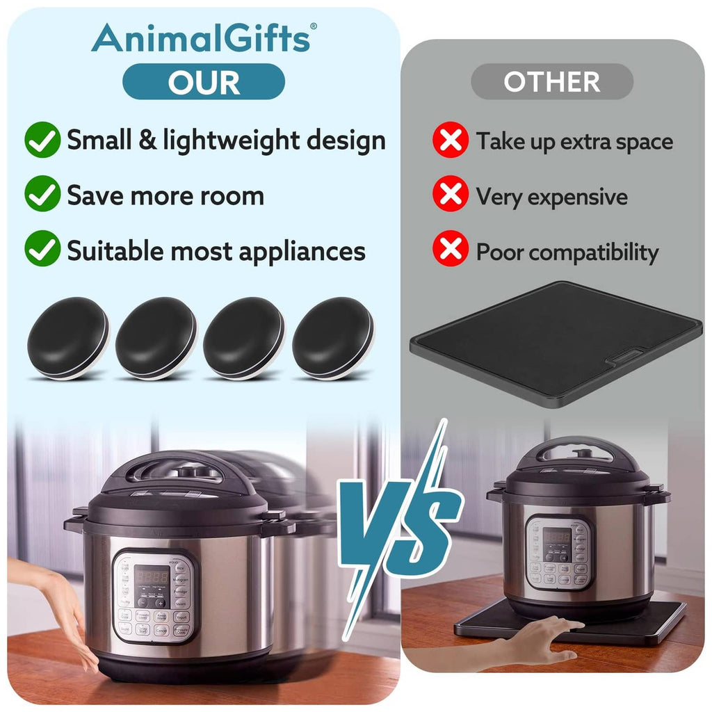 Black round appliance slider pad set, shown beside a flat alternative surface