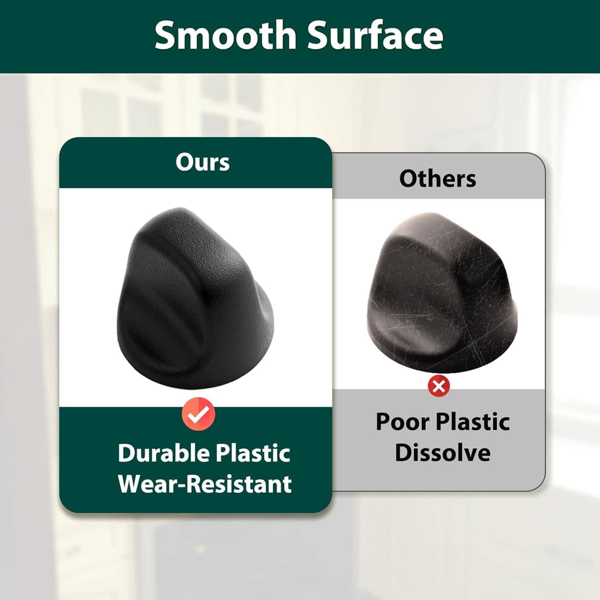 Black range hood replacement knob with smooth, durable plastic finish
